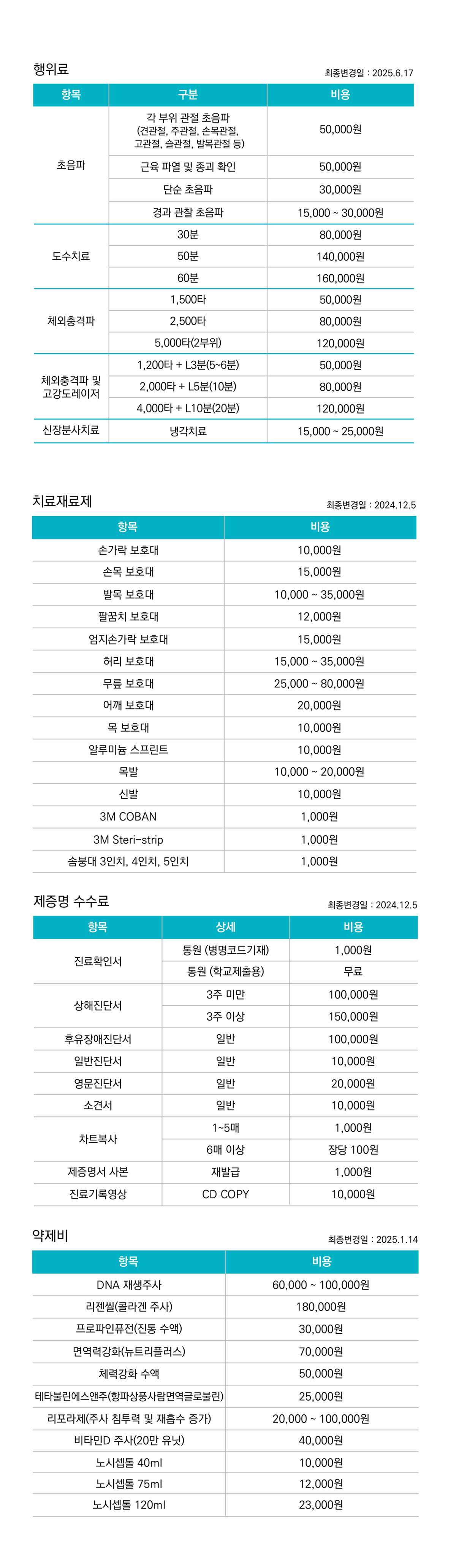 비급여 진료비 안내